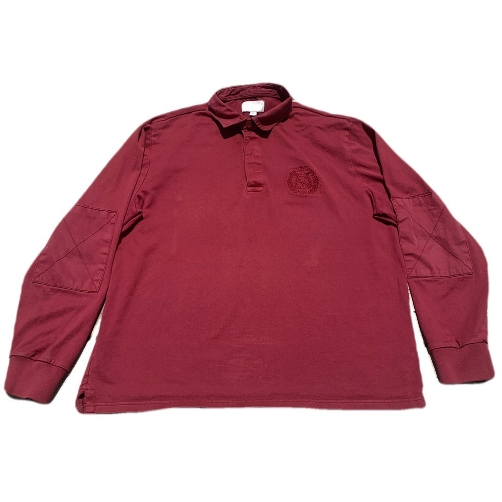 M&S Men’s Maroon Long Sleeve Rugby Style Polo Shirt Size XL